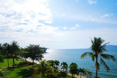 Scenic view of sea against cloudy sky