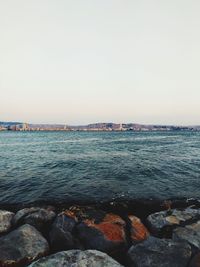 Scenic view of sea against clear sky