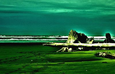 Scenic view of sea against blue sky