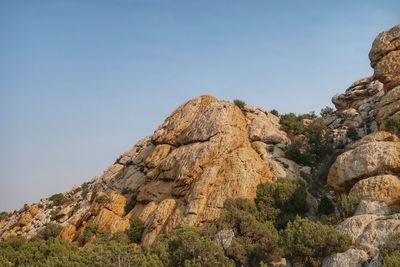 Low angle view of rock formation against sky