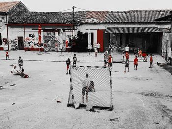Group of people in front of building