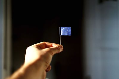 Cropped image of person holding small european union flag