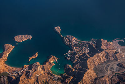 Aerial view of rock formations at night