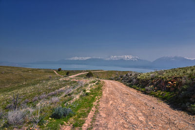 Scenic view of sea against clear blue sky