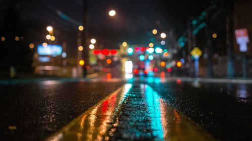 Surface level of road at night