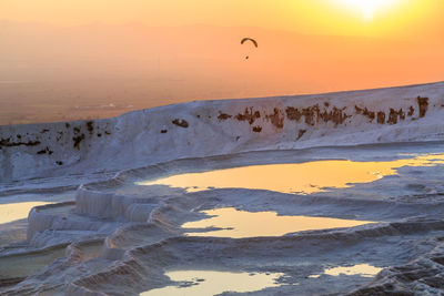 Panoramic view of travertine terraces 