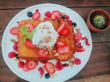 High angle view of breakfast in plate on table