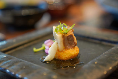 Close-up of ice cream in plate on table