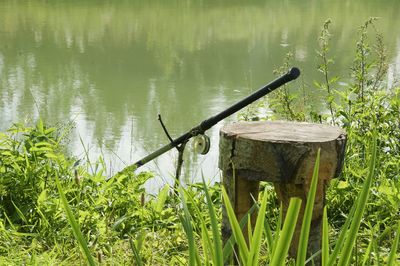 Wooden structure in lake