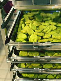 High angle view of vegetables in container