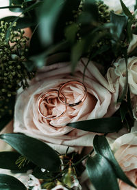 High angle view of rose bouquet