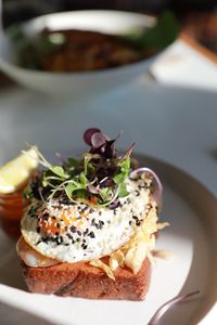 Close-up of food in plate on table