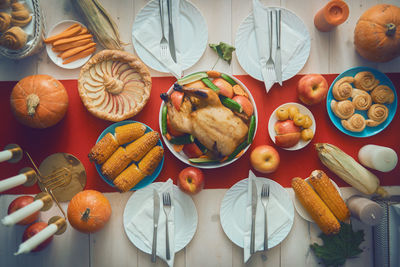 Happy thanksgiving day autumn feast. family traditional dinner. food concept. celebrate holidays.