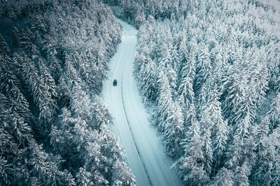 High angle view of snow covered land