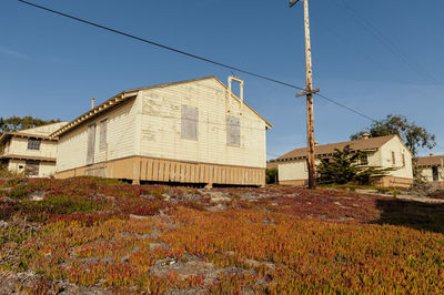 Houses and trees against sky