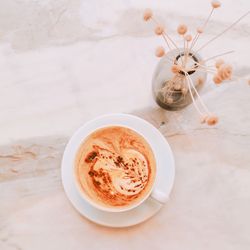 High angle view of coffee on table