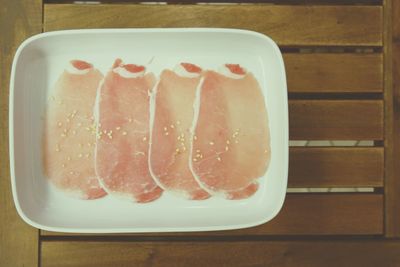 High angle view of breakfast on table