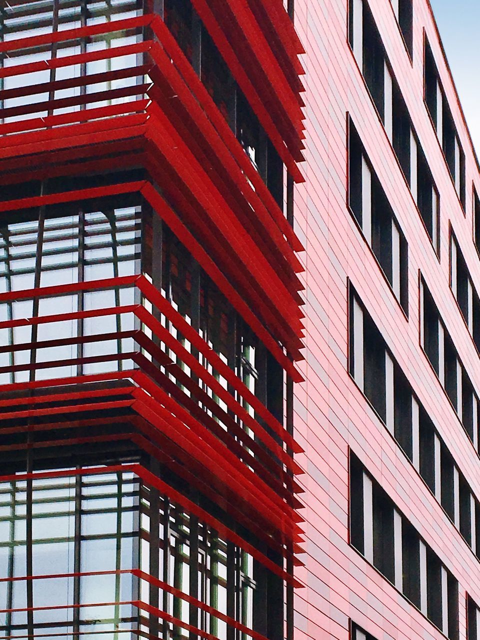 red, built structure, building exterior, low angle view, no people, day, architecture, outdoors, staircase