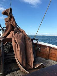 View of boat in sea against sky