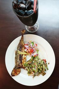 High angle view of meal served on table