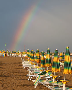 Scenic view of rainbow over sea against sky