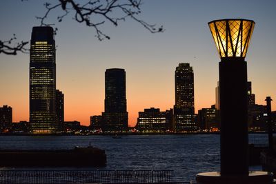 City skyline at sunset