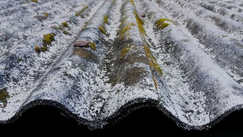 High angle view of icicles on rock