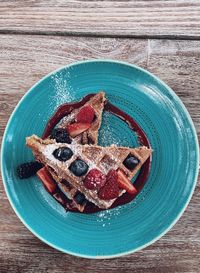 Directly above shot of dessert in plate on table