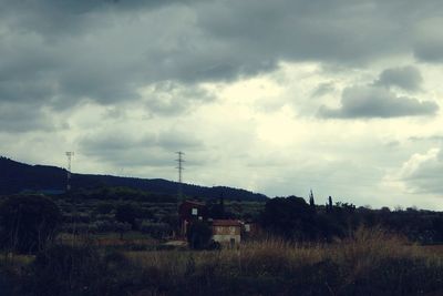 Scenic view of field against cloudy sky