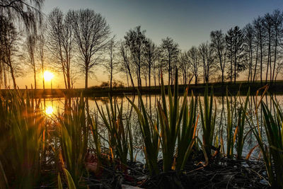 Scenic view of lake against sky during sunset