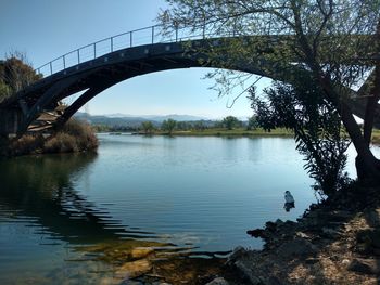 Bridge over lake against sky