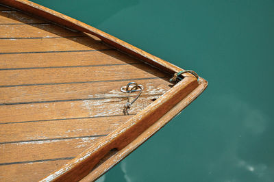 Close-up of boat bow made of wood at murano, a small and pleasant town near venice, italy.