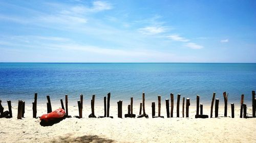 Scenic view of sea against blue sky