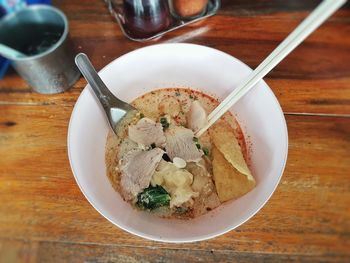 High angle view of meal served on table