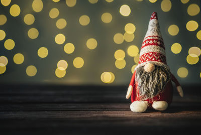 Close-up of christmas decorations on table
