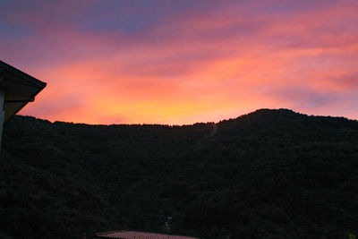 Scenic view of silhouette mountain against sky at sunset