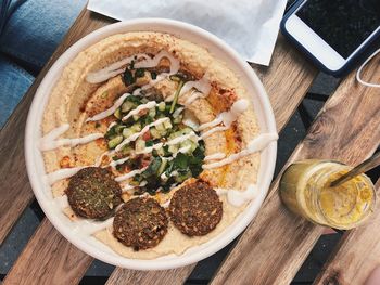 High angle view of food in plate on table