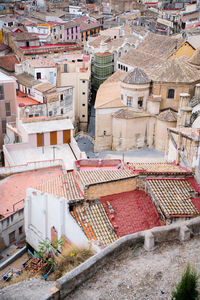 High angle view of buildings in town