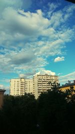 Low angle view of cityscape against sky