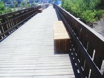 Wooden footbridge on footpath