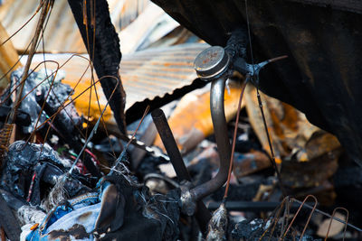 Close-up of burned bicycle