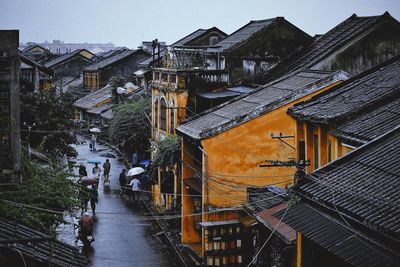 High angle view of houses in city