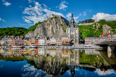 Reflection of buildings in lake