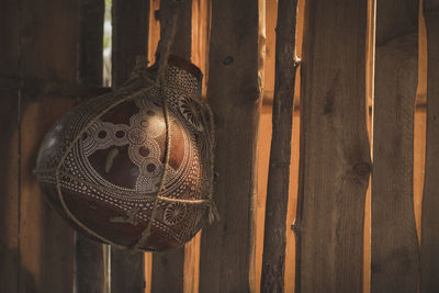 High angle view of decoration hanging on wall