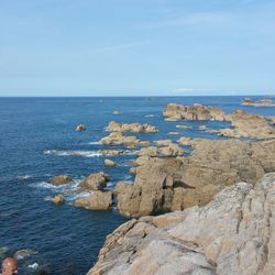 Scenic view of sea against clear blue sky