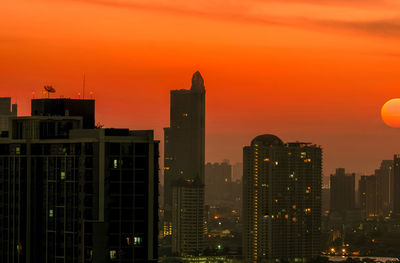 Cityscape with beautiful morning sunrise sky. air pollution in thailand. smog and fine dust of pm2.5