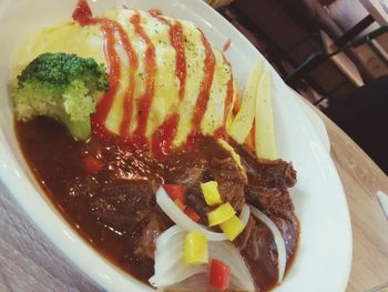 Close-up of served food in plate