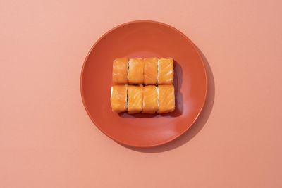 High angle view of food on yellow background