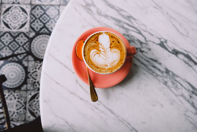 High angle view of coffee on table