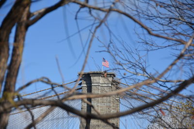 Low angle view of flag against sky